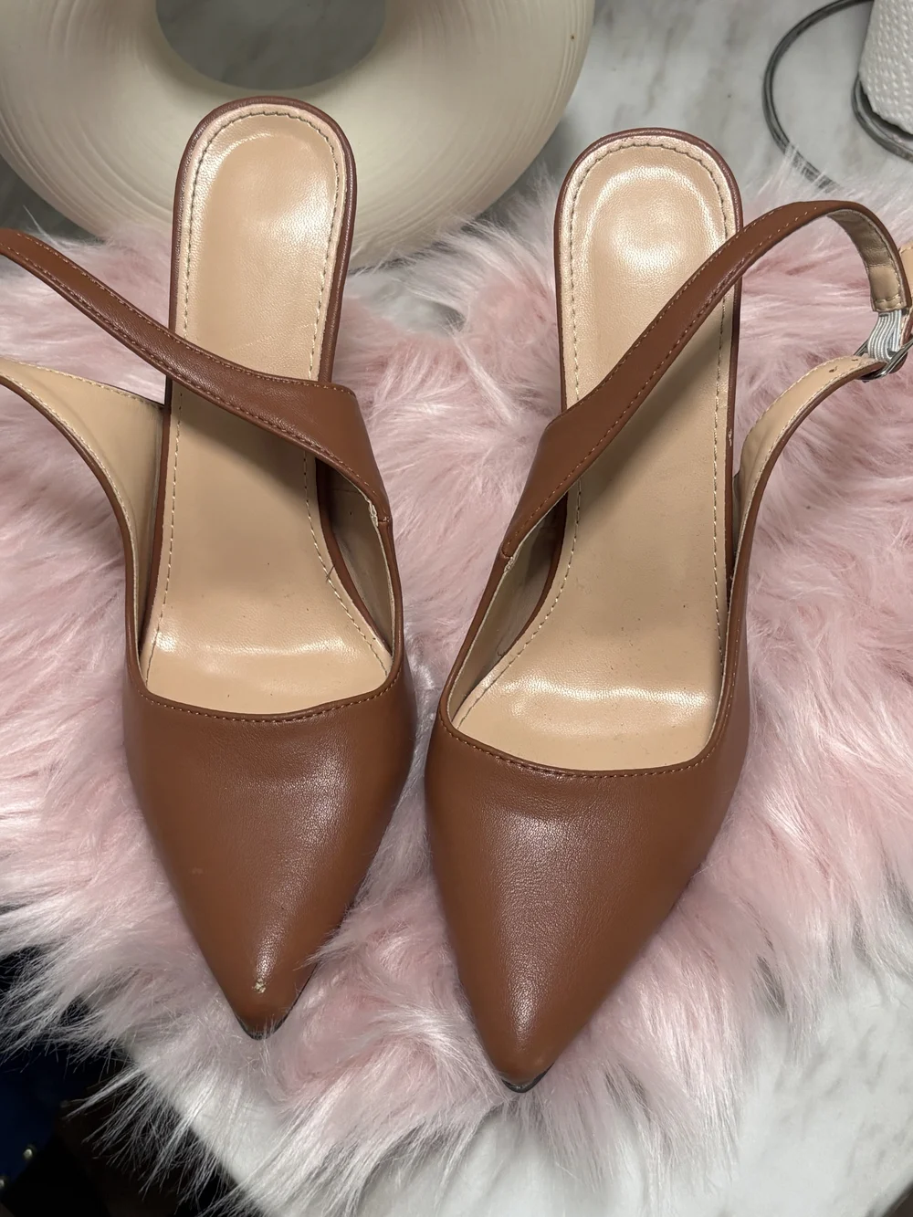 Classic Pointed Toe Slingback Heels in Brown